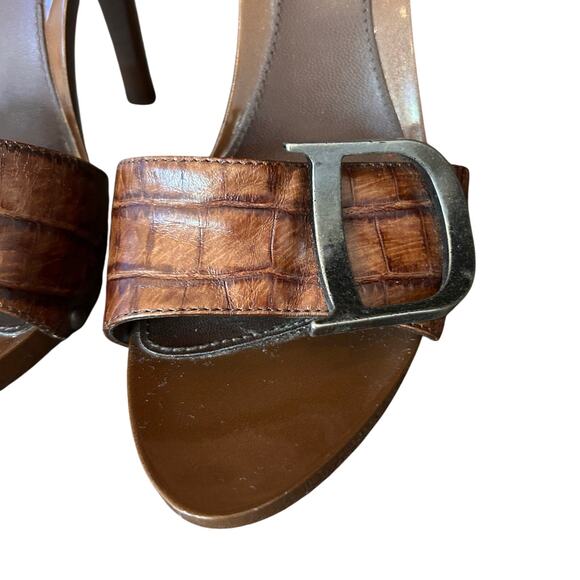 Vintage Dior C D Mule Heels Brown Croc Leather Buckle Sandals Size 36.5 - Picture 5 of 10